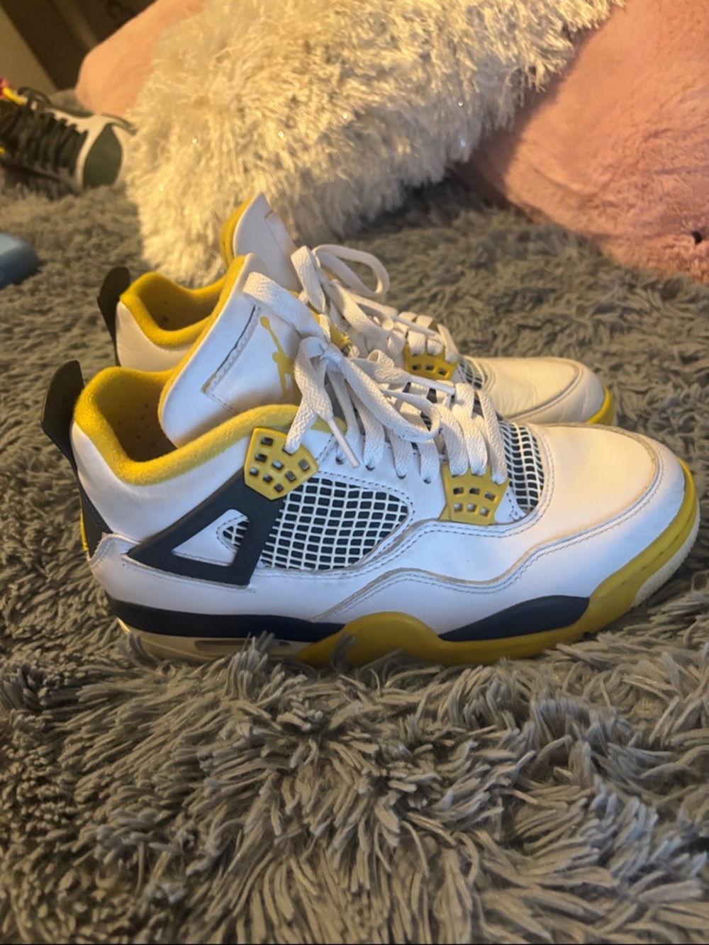 Jordan White and Yellow 4s Basketball Sneakers